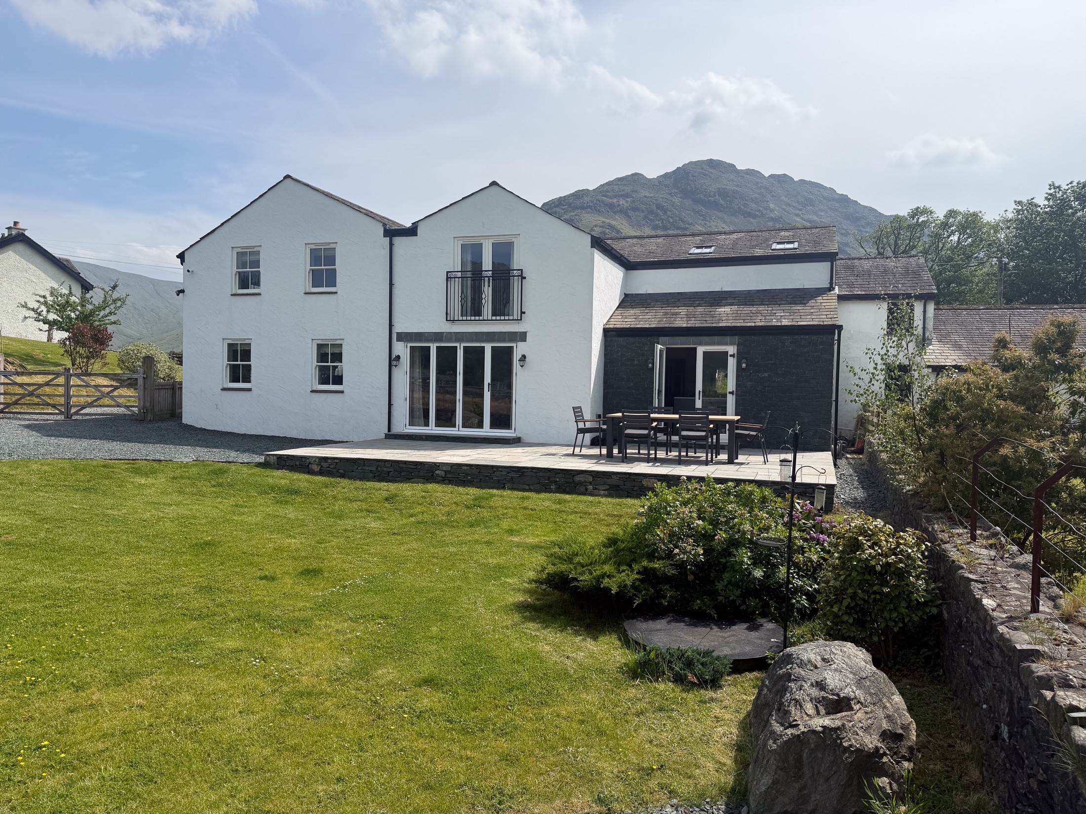 Garden terrace and rear exterior of Borrowdale Cottage